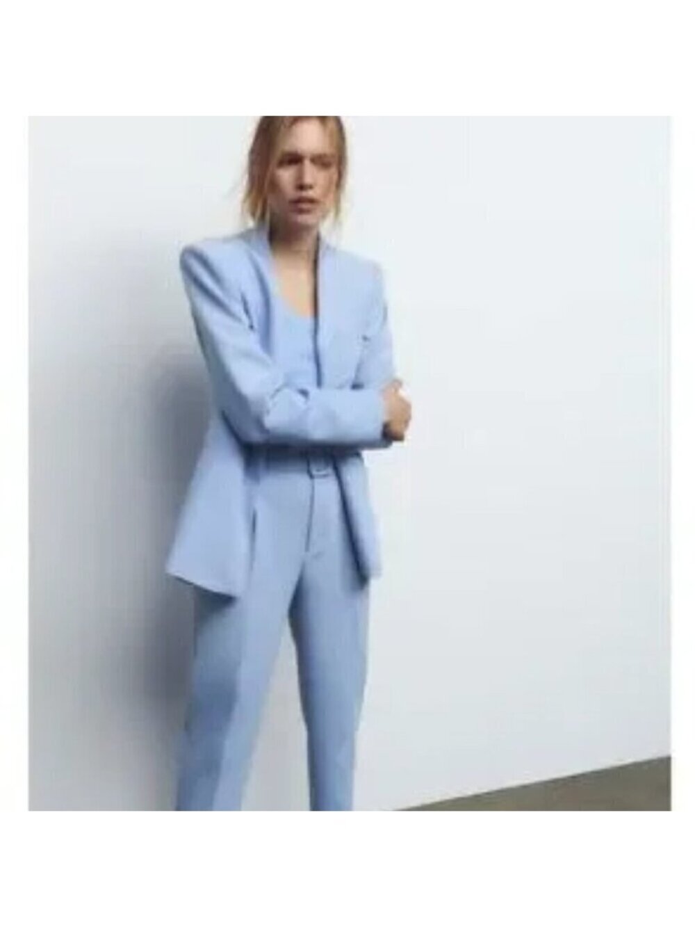 Zara Bloggers Fav Lapelless Fitted Blazer Blue M - Picture 9 of 16